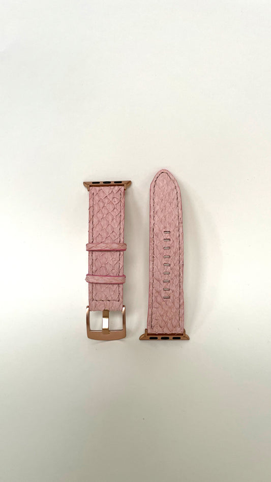 Apple watch strap, rose gold, pink, leather watch strap, apple watch leather watch strap, fish skin, fish leather