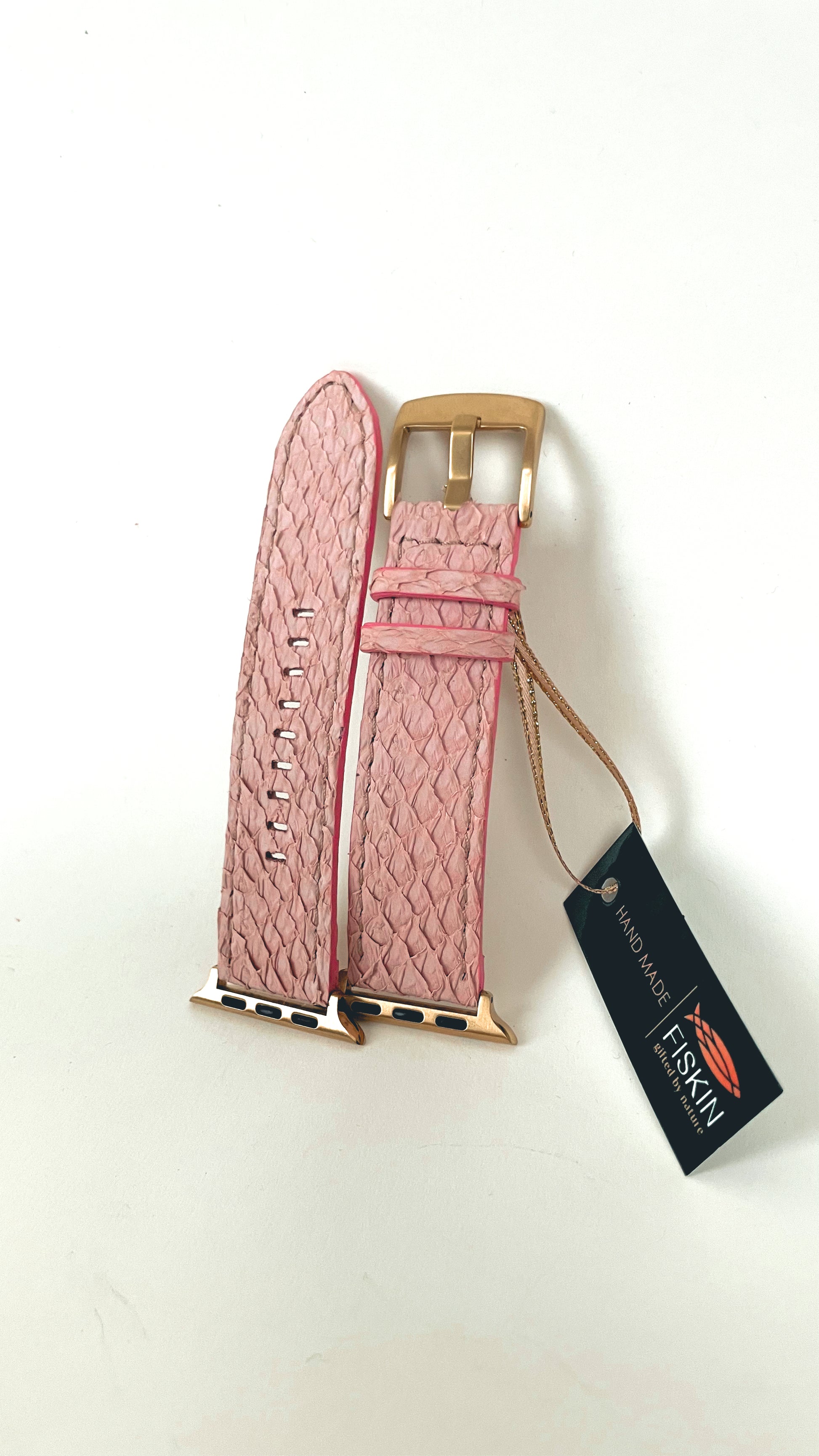 Apple watch strap, rose gold, pink, leather watch strap, apple watch leather watch strap, fish skin, fish leather