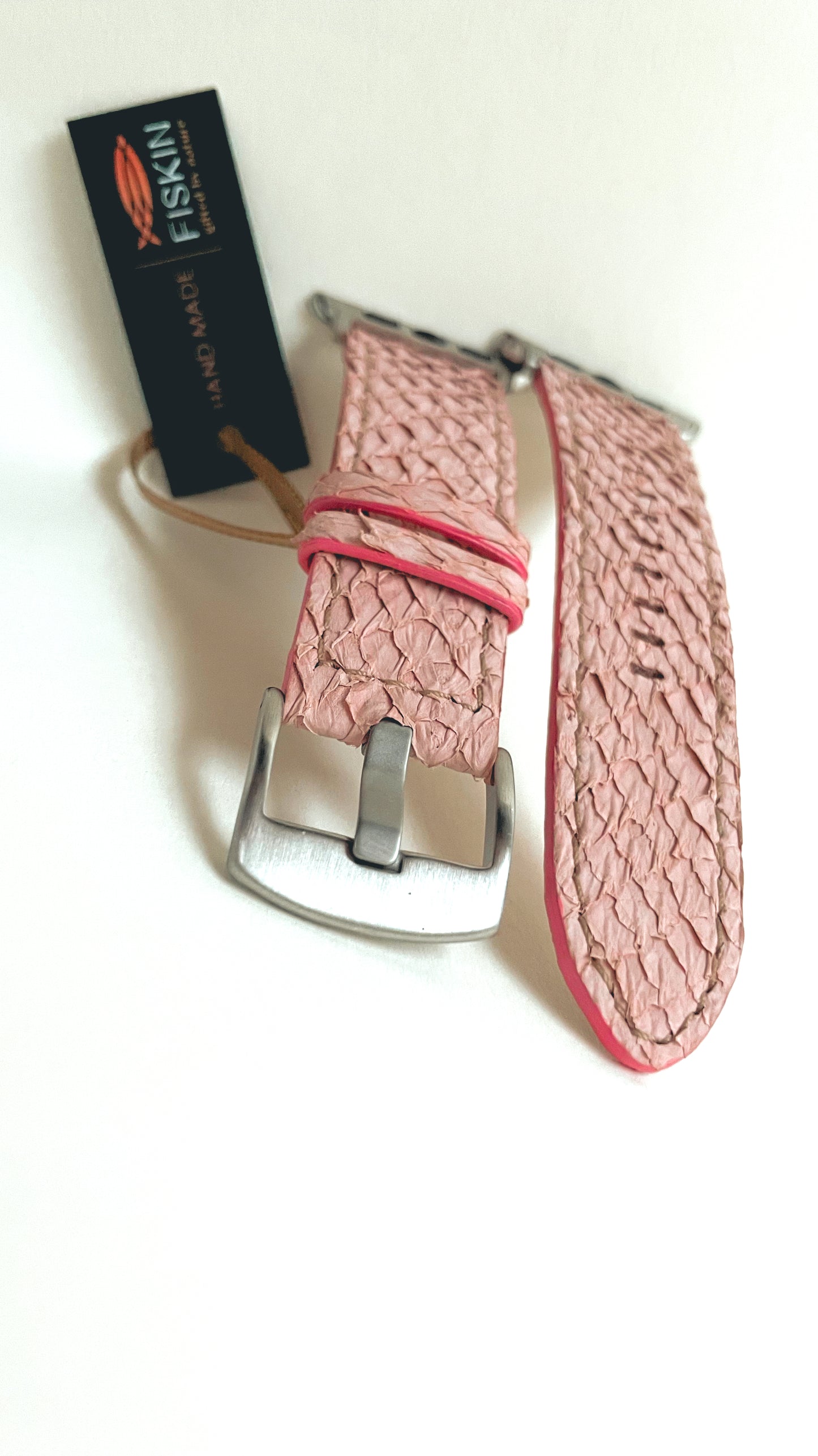 Watch strap for apple watch, sustainable salmon leather, powder touch