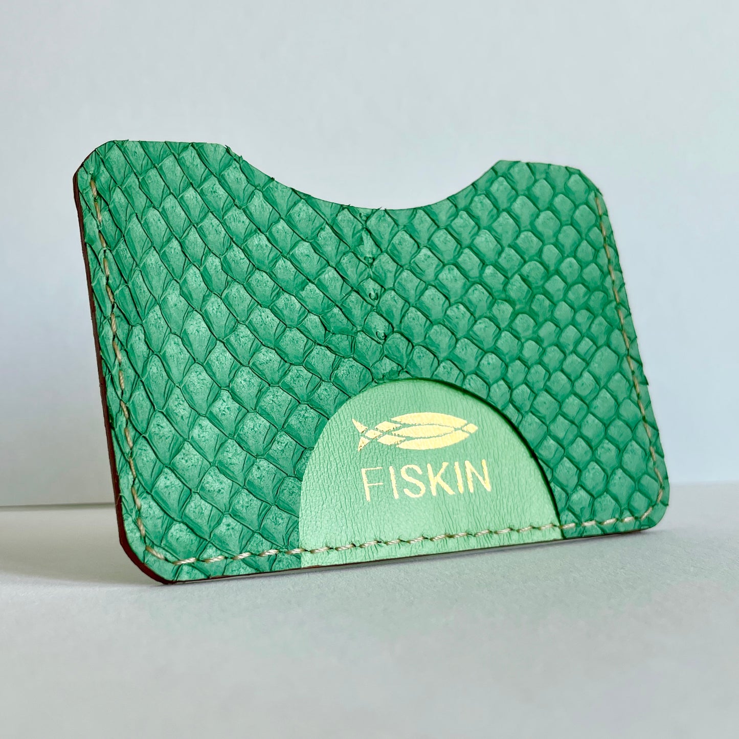 Fish leather cardholder, green summer