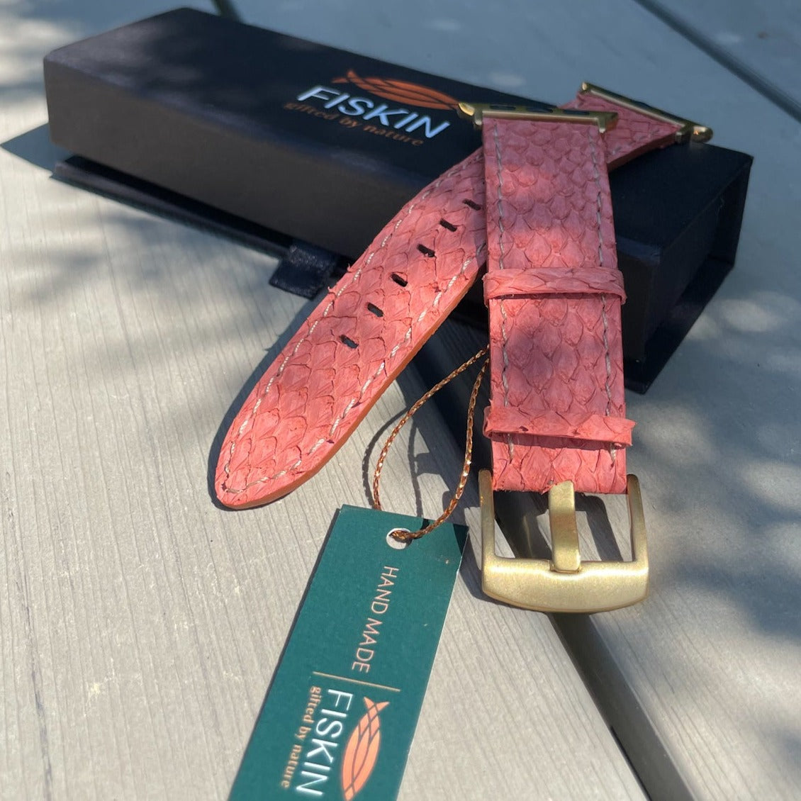 Watch strap for apple watch, salmon leather, peach color
