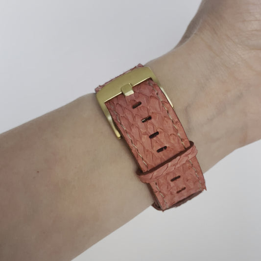 Watch strap for apple watch, salmon leather, peach color